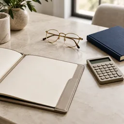 Planning folder and desk objects arranged for advisory work